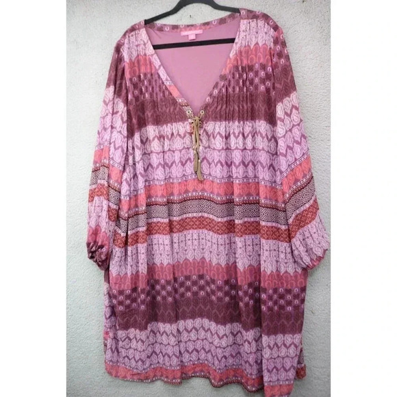 Woman Within Chiffon Dress-Size 34W-Balloon Sleeves-Boho-Lined - Picture 1 of 8